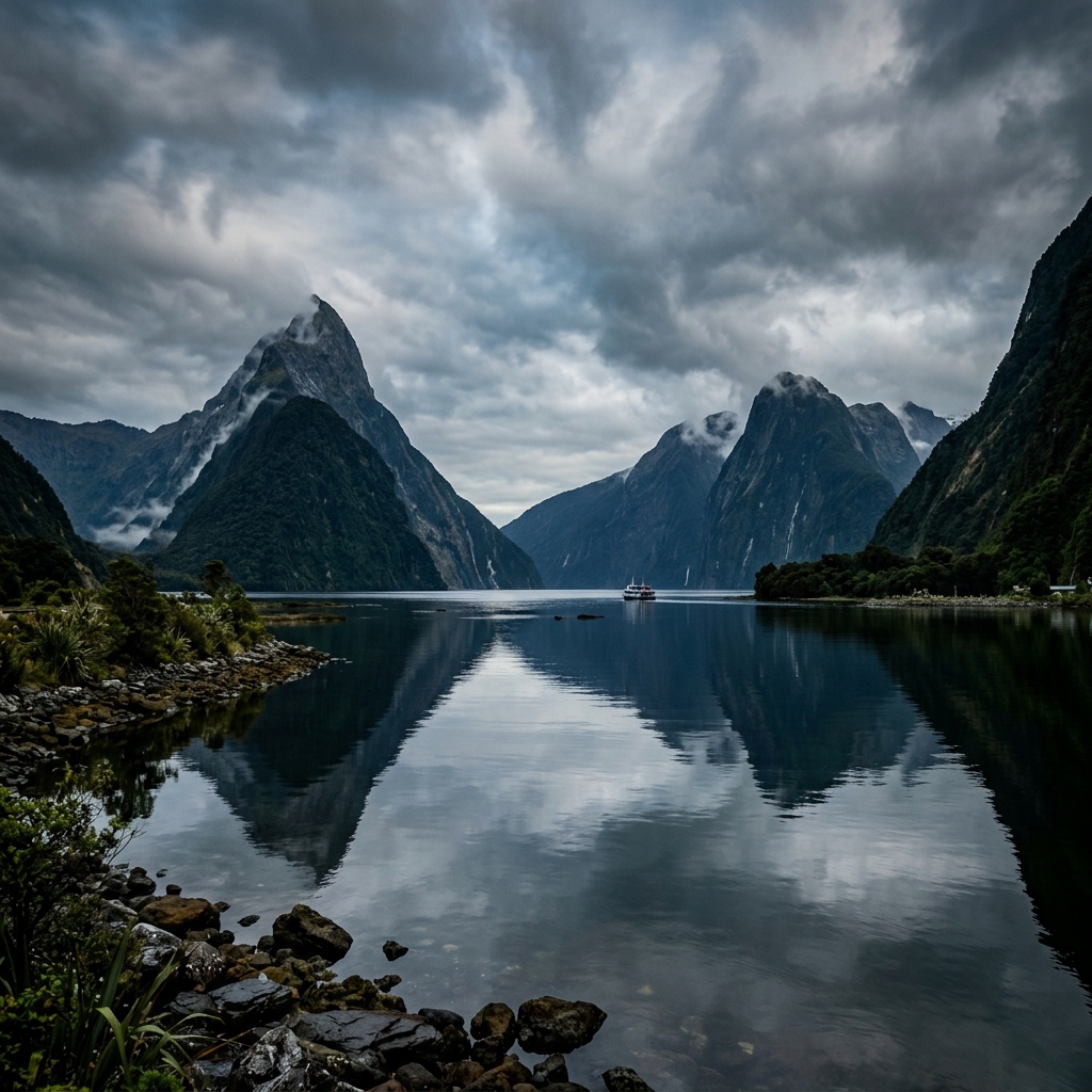 New Zealand Milford Sound fjord landscape